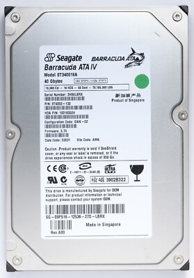 Seagate Barracuda 40GB IDE Desktop Festplatte Model ST340016A P/N 9T6002-132