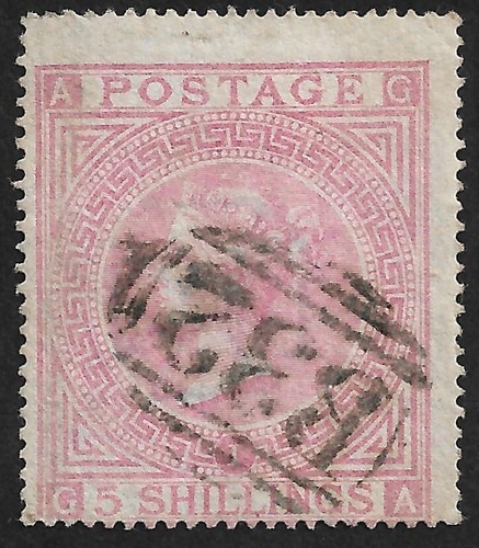UK 1868 5s QV ROSE "B32" BUENOS AIRES ARGENTINA PMK USED PERF - 第 1/2 張圖片