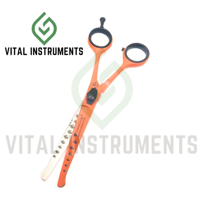 Professional Dog Pet Grooming Slightly Curved Scissors Orange