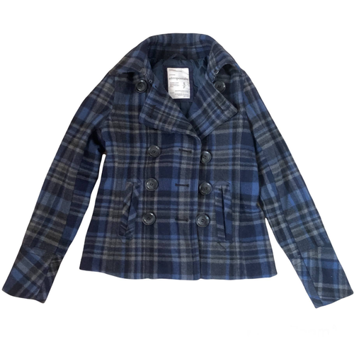 Wool Plaid Pea Coat Winter Jacket 