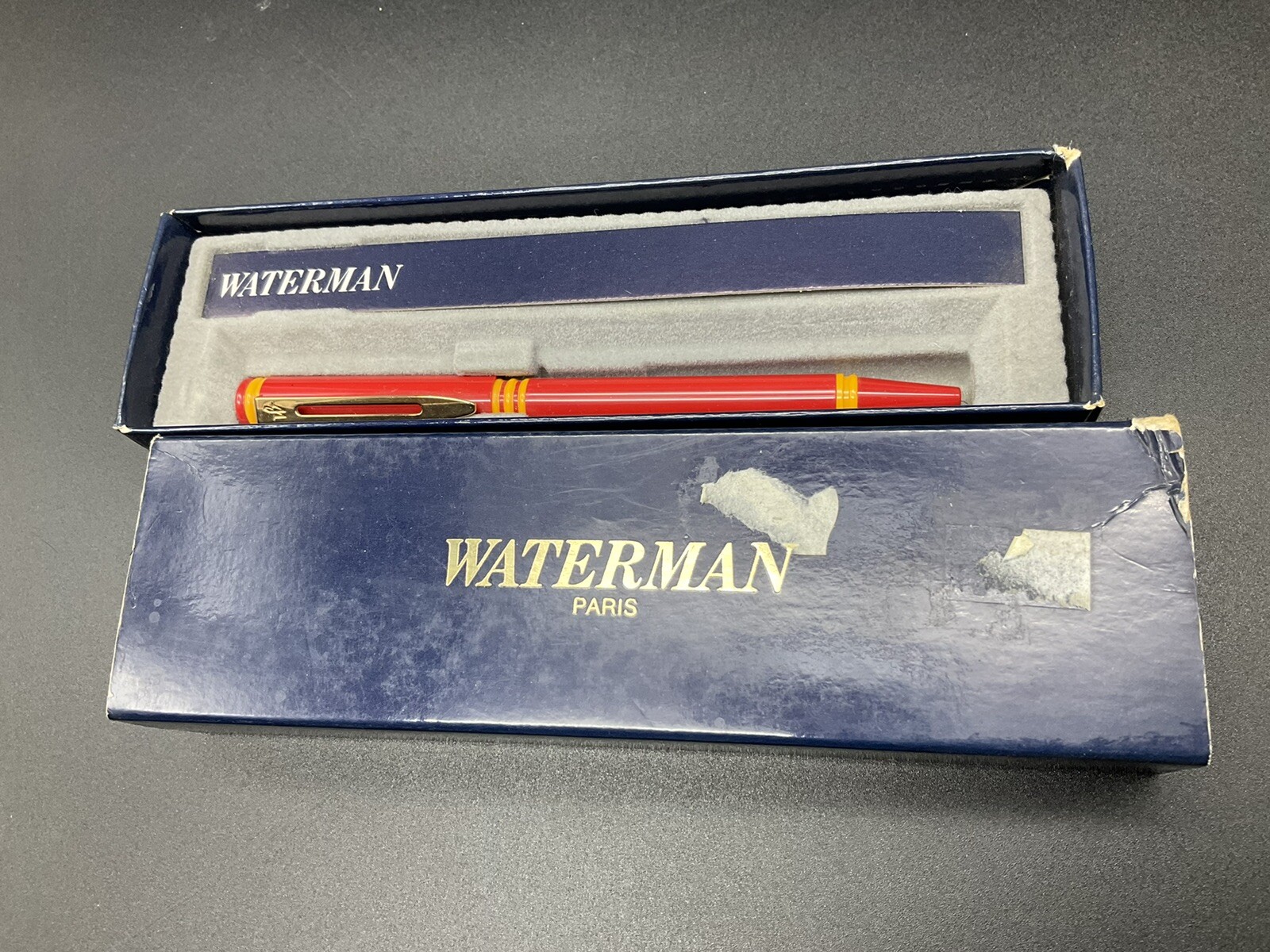 Vintage marmorierter roter Burgunder GT WATERMAN Kappe aktiver Kugelschreiber neu im Karton Stift #JS
