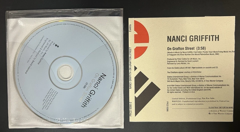 1994 Nanci Griffith: On Grafton Street Not For Sale NM Promo CD Single w/ Sleeve - Image 2 of 4