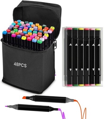48 Pcs Multi Dual Tip Markers Color Pens Set With Carry Bag For Multipurpose