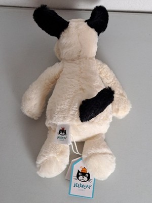 NWT Jellycat Bashful Black& Cream Puppy Dog Black Eye Patch 12