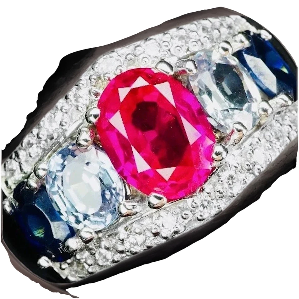 Anillo Estate Find Joyas Talla 8/17 Impecable Sri Lanka Zafiro Real’s Oro Blanco Foto 2 de 4