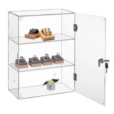  3 Layer Acrylic Lockbox Countertop Display Case Clear Collectibles Showcase