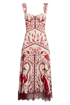 NEW, Farm Rio Stained Glass Lace Trim Maxi Dress SZ S #MD2305