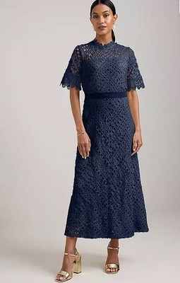 TOGETHER Midaxi-Kleid mit Spitze Navy UK 10 (fms24-12)