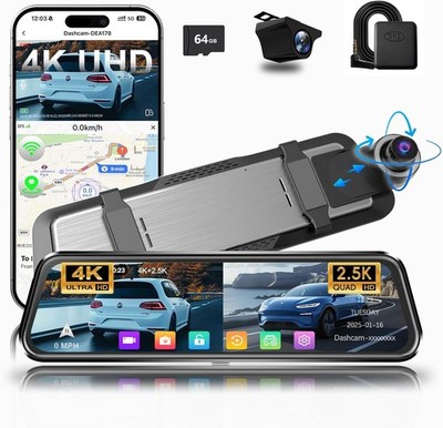 Spiegel Dual Armaturenbrett Kamera, 4K Front und 2,5K Rückspiegel Auto Recoder für Autos