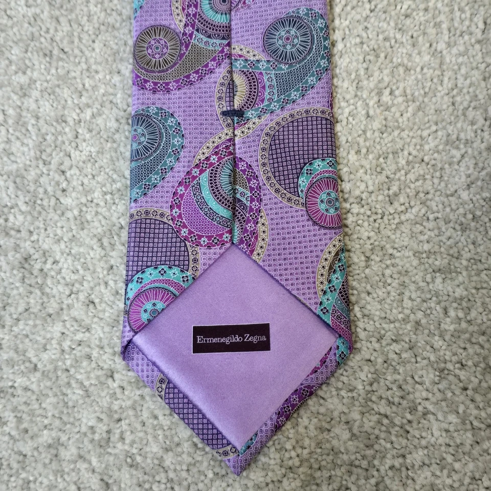 "Corbata medallón floral geométrica Ermenegildo Zegna Quindici #111 seda 3,5""X 59""" Foto 3 de 4