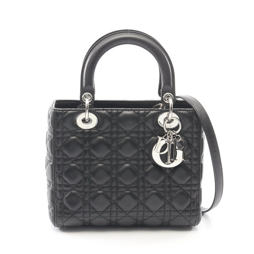 Christian Dior LADY DIOR 2WAY Handbag Black Leather #RCB15024