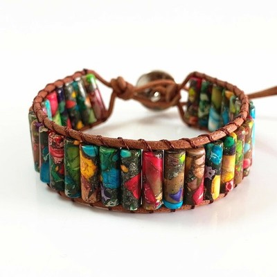 Artificial Wrap Bracelets Sea Sediment   Stone Woven Bohemian Style Bangles #za