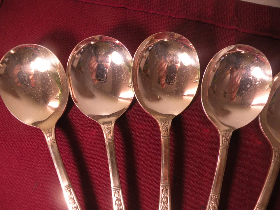 8 cucharas sopera Gumbo Oneida Floral II Simeon Rogers 1938 cuenco redondo 7" Foto 2 de 4