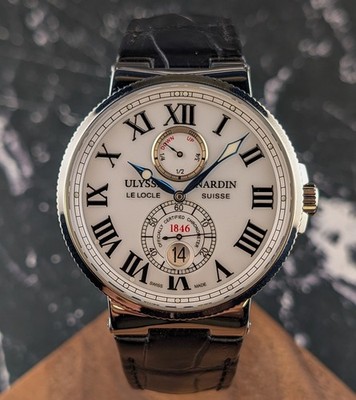 Ulysse Nardin Marine Chronometer 43mm White Enamel Dial 263-67 Complete Set