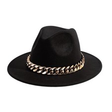 Men Women Belt Buckle Fedora Hat Wide Brim Floppy Panama Hat-Chain Belt Black