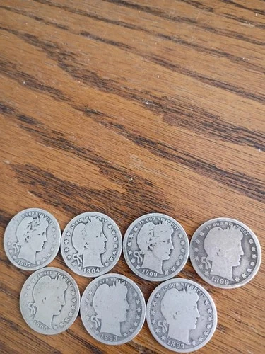 Barber Quarter Lot of 7 - 90% silver 1893- 1897-1899-1900-1904-1907-1909