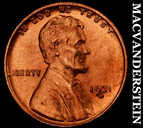 1931-D Lincoln Wheat Cent- Red- Choice Gem Brilliant Uncirculated Luster #J4477