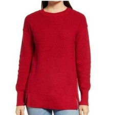 Caslon Crew Neck Rib Tunic Sweater in Red Chili Size Small NEW