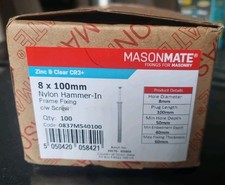 Produktbild - Masonmate 8 × 100 mm Nylon Einhammer Rahmen Befestigung c/w Schraube Stck 100