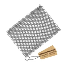 Cast Iron Scrubber 316 Stainless Steel Skillet Cleaner 8"x6" Chainmail Scrubb...