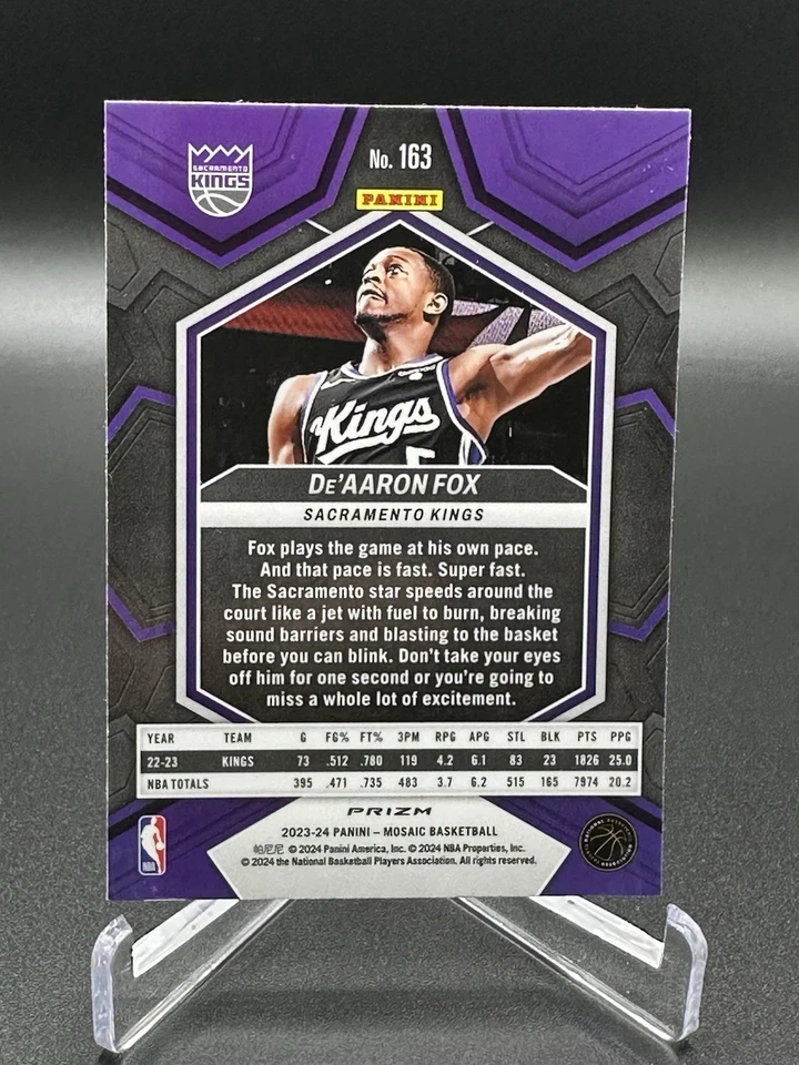 2023-24 Panini Mosaic #163 Silver Glitter De’Aaron Fox (SP) - Image 2 of 2