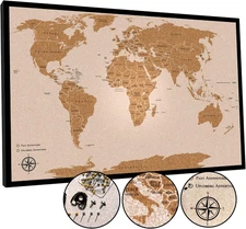 Adventurescape Push Pin Travel Map - Large 30" X 20" World Map Pin Board with Pr