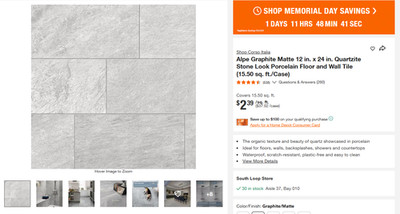 Pallet Sale - Corso Italia Alpe Graphite 12in x 24in Stone Porcelain Floor Tile