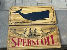Vintage Rustic Whale Signs Nautical Beach Wall Art Whaling Sperm Oil Handmade