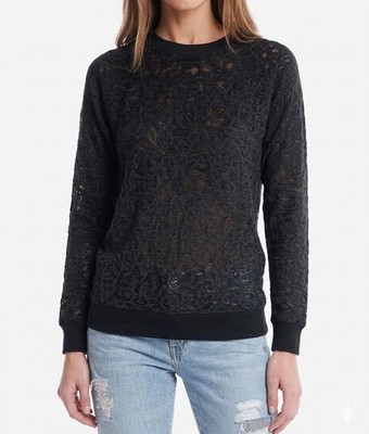 IRO GRATFUL BURNOUT LEOPARD LONG SLEEVE SWEATESHIRT BLACK SIZE S  ''NWT''