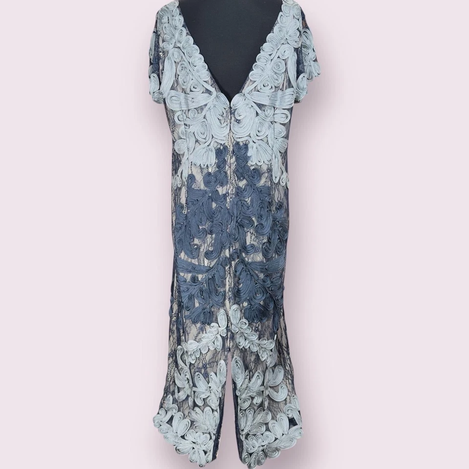 JS Collections Soutache Lace Cocktail Midi Dress Party Elegant Blue Size 14 - Image 4 of 4