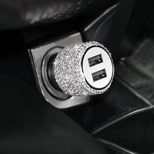 Dual USB Port Fast Charging Car Charger with Bling Rhinestones Safety Hammers - Picture 4 of 12