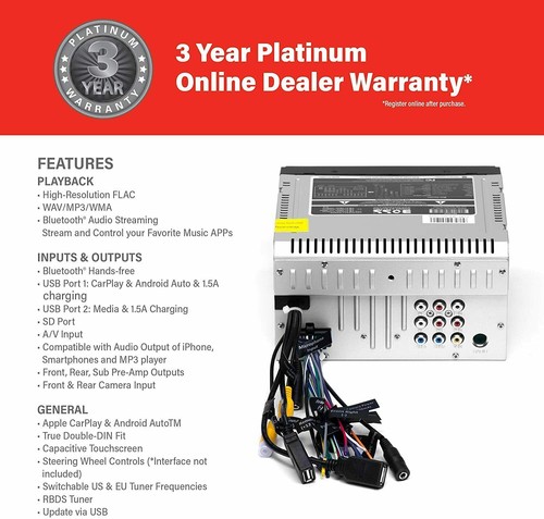 BOSS ELITE BE7ACP 2 DIN 7" Android Auto Apple CarPlay Bluetooth 2-USB Receiver  - Picture 7 of 8