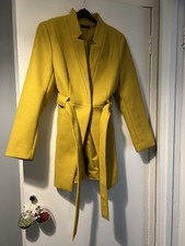Ladies Uk 14 Jacket Coat Mustard Yellow Polyester Wool Worn Once Mid Length Line