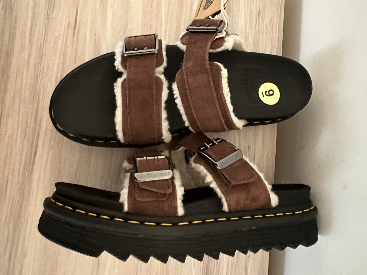 Dr Martens Myles Platform Sandals Mens 11 Black Brown Fur Lined Buckle Slide NEW Dr Martens MYLES SUEDE FUR-LINED BUCKLE SLIDE | Mercari main image 3