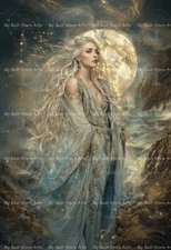 ARIANRHOD GODDESS ART PRINT, Witchy Moon Poster, Celtic Goddess Wall Decor E861