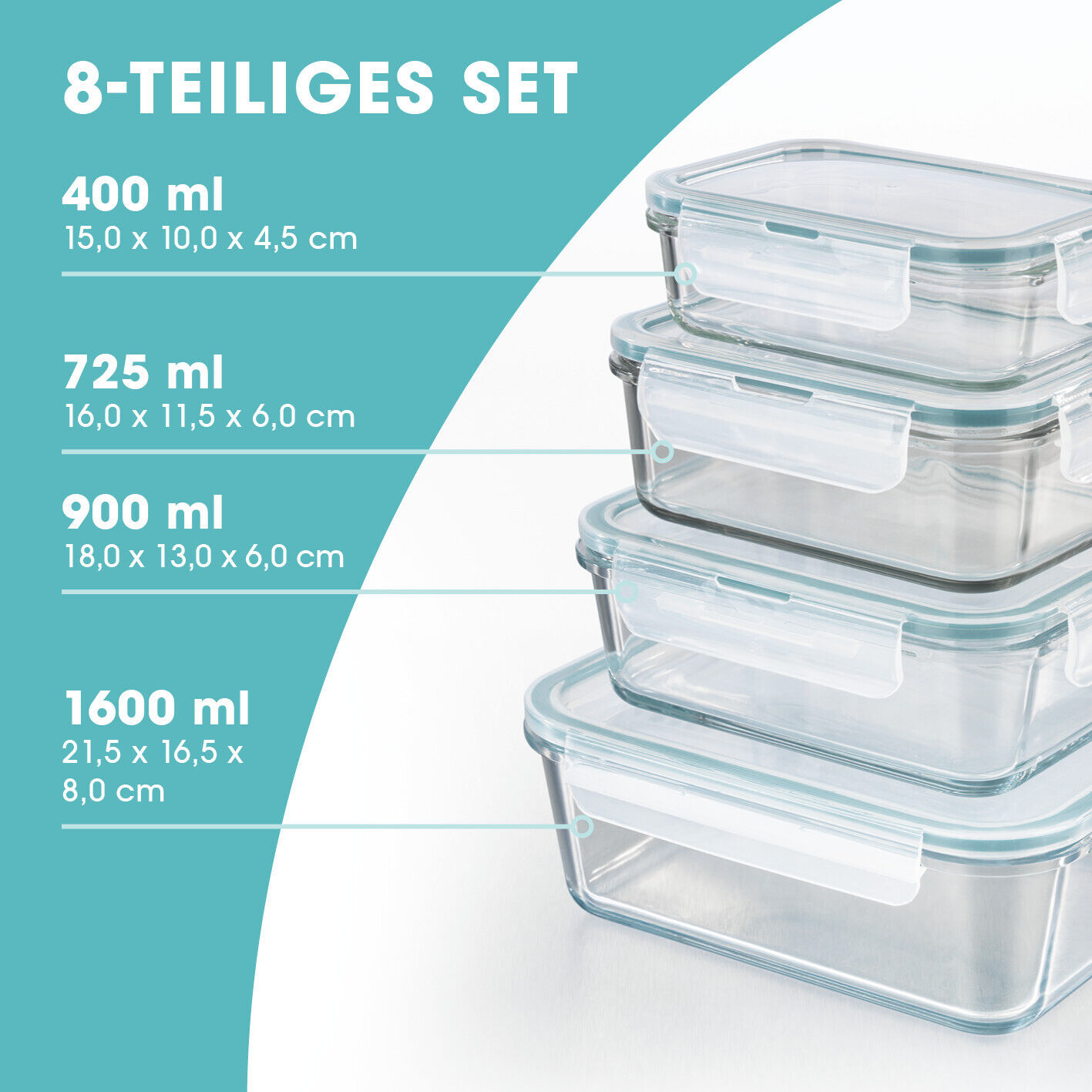 Frischhaltedosen 4er Set Glas Klick-It Gefrierdosen Lunchbox Brotdose Mikrowelle