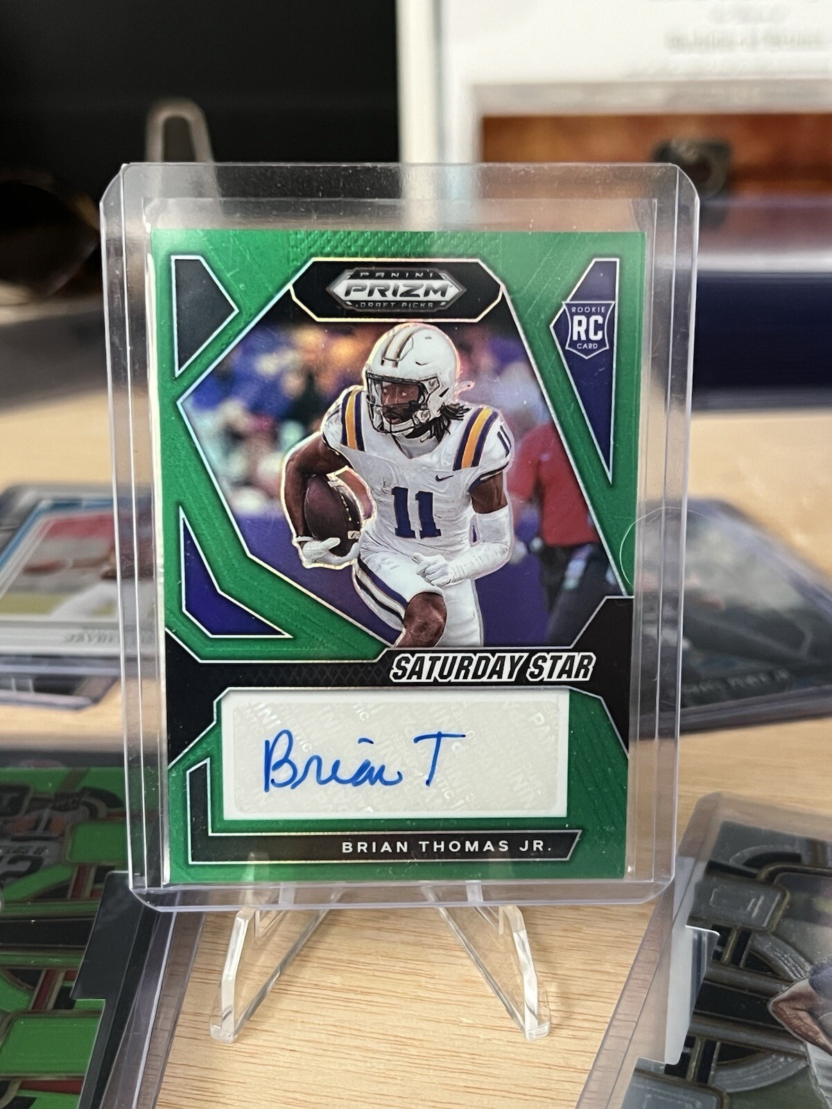 Brian Thomas Jr. 2024 Panini Prizm DP Saturday Star Sig. Auto Green Prizm