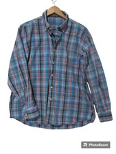 Sz XL Alan Flusser Plaid Blue Teal Red Shirt Mens Button Up Long Sleeve Cotton