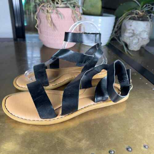 Born Womens Sandals Strappy Khelc Gladiator Cushioned Flat Leather Black 7 - Picture 3 of 8