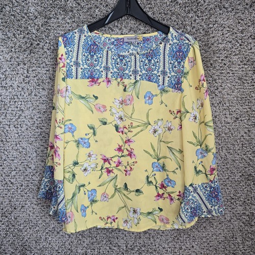 Figueroa & Flower Top Womens XL Yellow Floral Print Crinkle Gauze Blouse Ladies