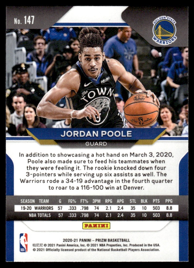 Jordan Poole 2020-21 Panini Prizm #147 NBA Card Golden State 