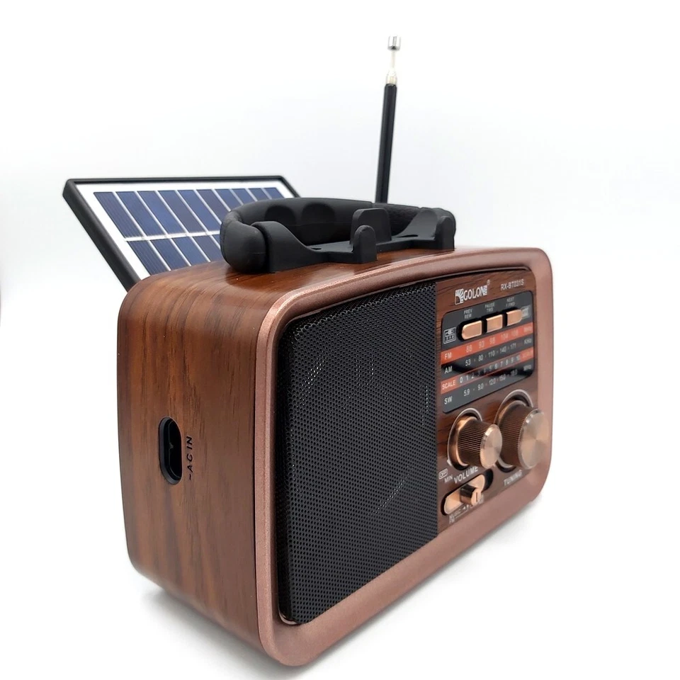 RADIO SOLAR VINTAGE BLUETOOTH AM/FM VINTAGE 3 BANDAS con MP3 USB BT TF SOPORTE - Imagen 4 de 4