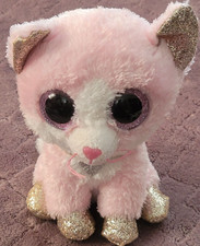 TY Silk Beanie Boos -FIONA the Pink Cat Glitter Eyes 6 inch Plush Stuffed Animal