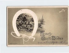 Postcard Hearty Good Wishes with The Hunt Horseshoe Embossed Art Print