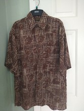 Vintage Monzini Collection Button Down Brown Shirt Unique Design Size Medium