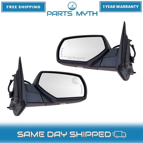 New Mirror Power Fold Heated Memory Signal Puddle Textured Pair For 14-18 Chevy