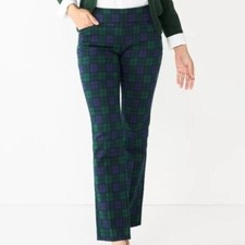 Croft Barrow Effortless Stretch Bootcut Pants Women 14 Petite Green Plaid NEW