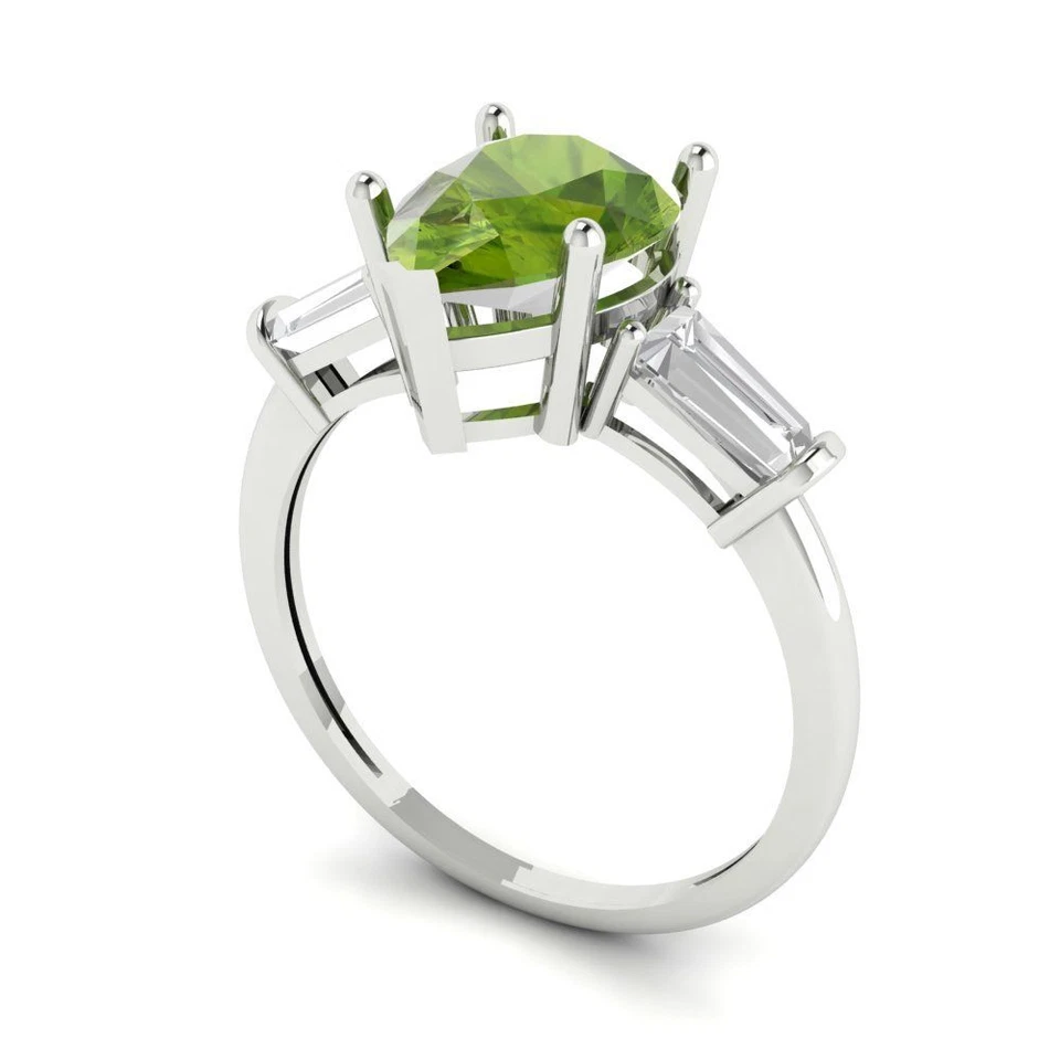 2.5 cttw Pear-Cut Natural Peridot 3 Stone Engagement Ring (14K White Gold) - Image 2 of 4
