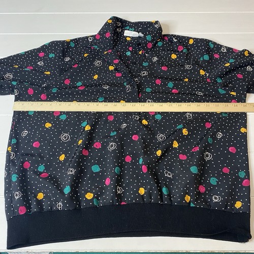 Vintage Alfred Dunner Polkadot Top Black Short Sleeve 1/4 Button Front Size 20 - Picture 9 of 15