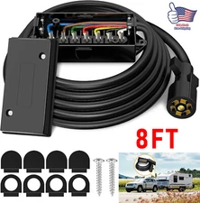 8ft 7-Pin Trailer Plug Cord Wire Harness Cable w/ Junction Box for Trailer Light